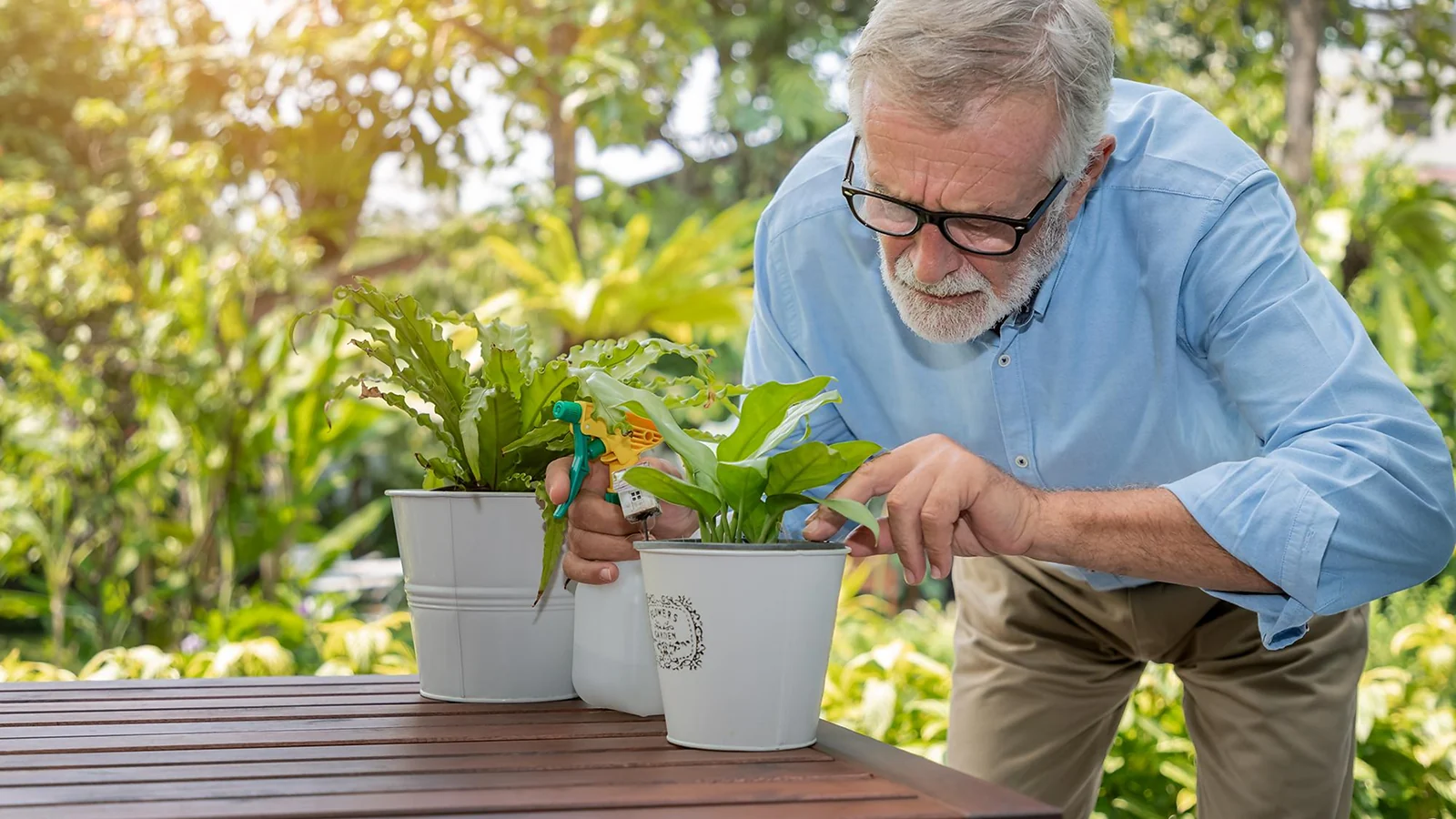 A man caring for plants.