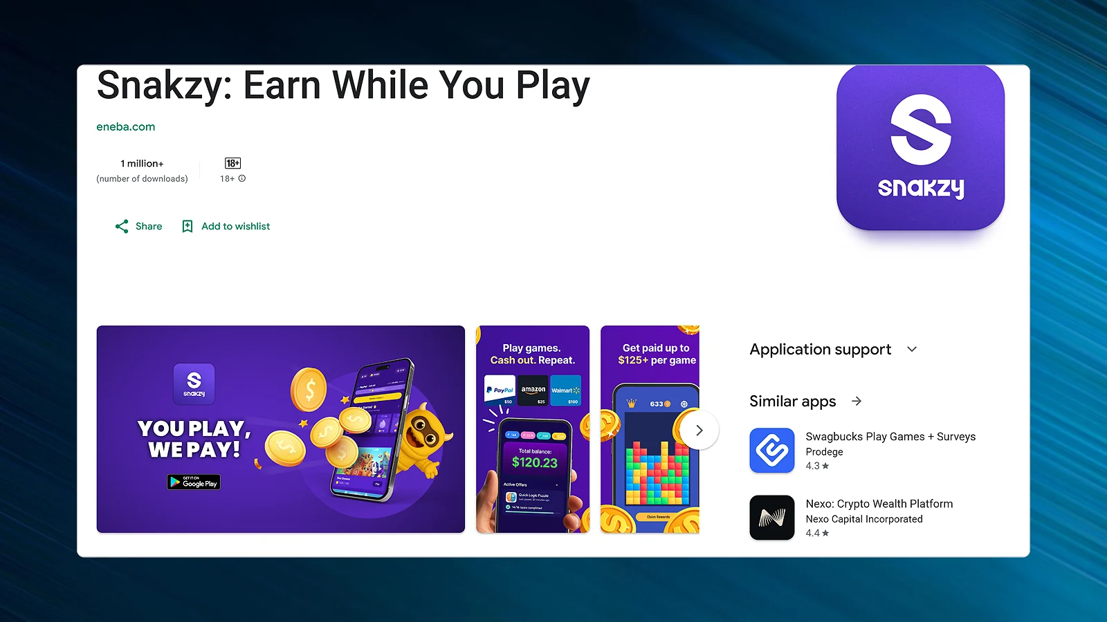 Snakzy app in Google Play Market
