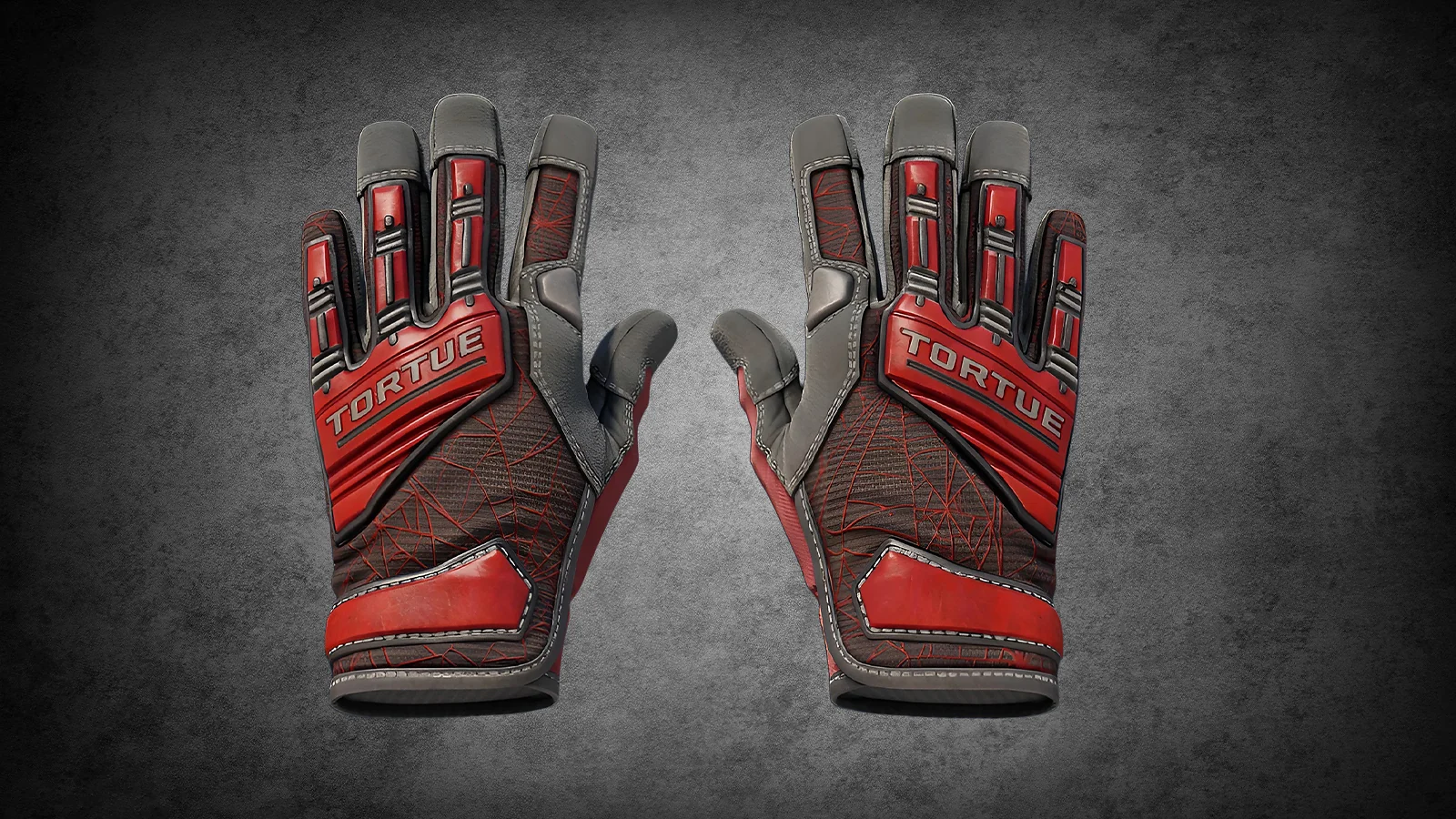 CS2 Specialist Gloves Crimson Web: black and red gloves with a spider web pattern