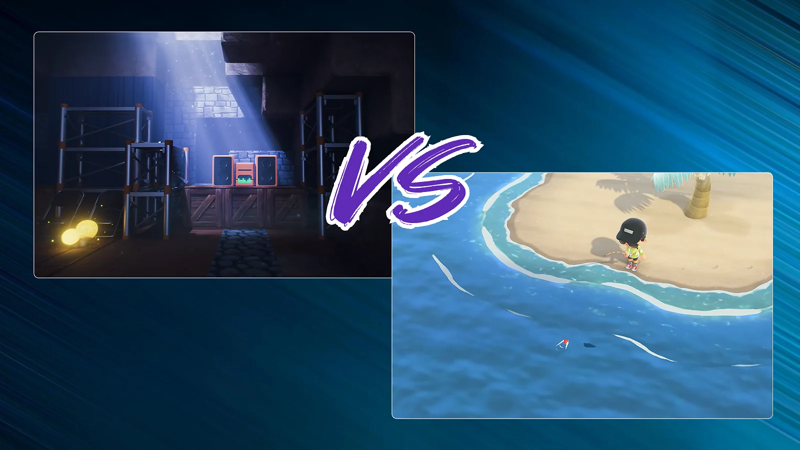 two gameplay screenshots of Pokopia  and Animal Crossing