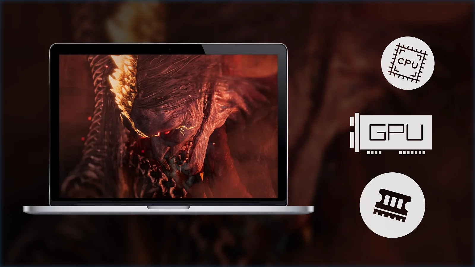 Captura de pantalla del juego en el portátil, con los iconos de la CPU, la GPU y la memoria