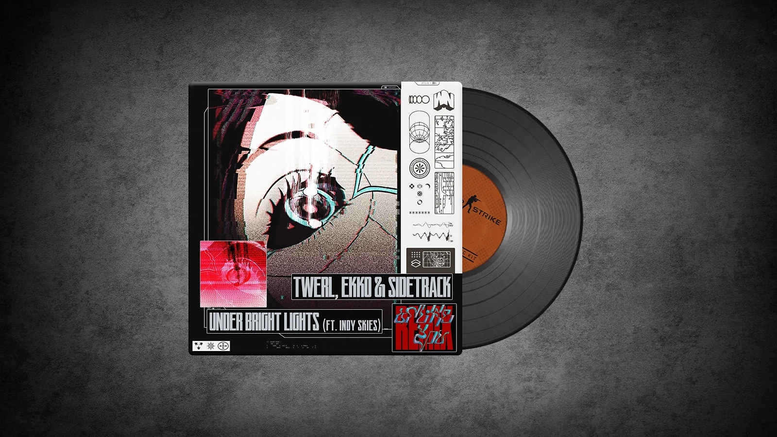 CS2 Music Kit: Twerl, Ekko & Sidetrack - glitchy anime-style eye art with black, white, and red accents