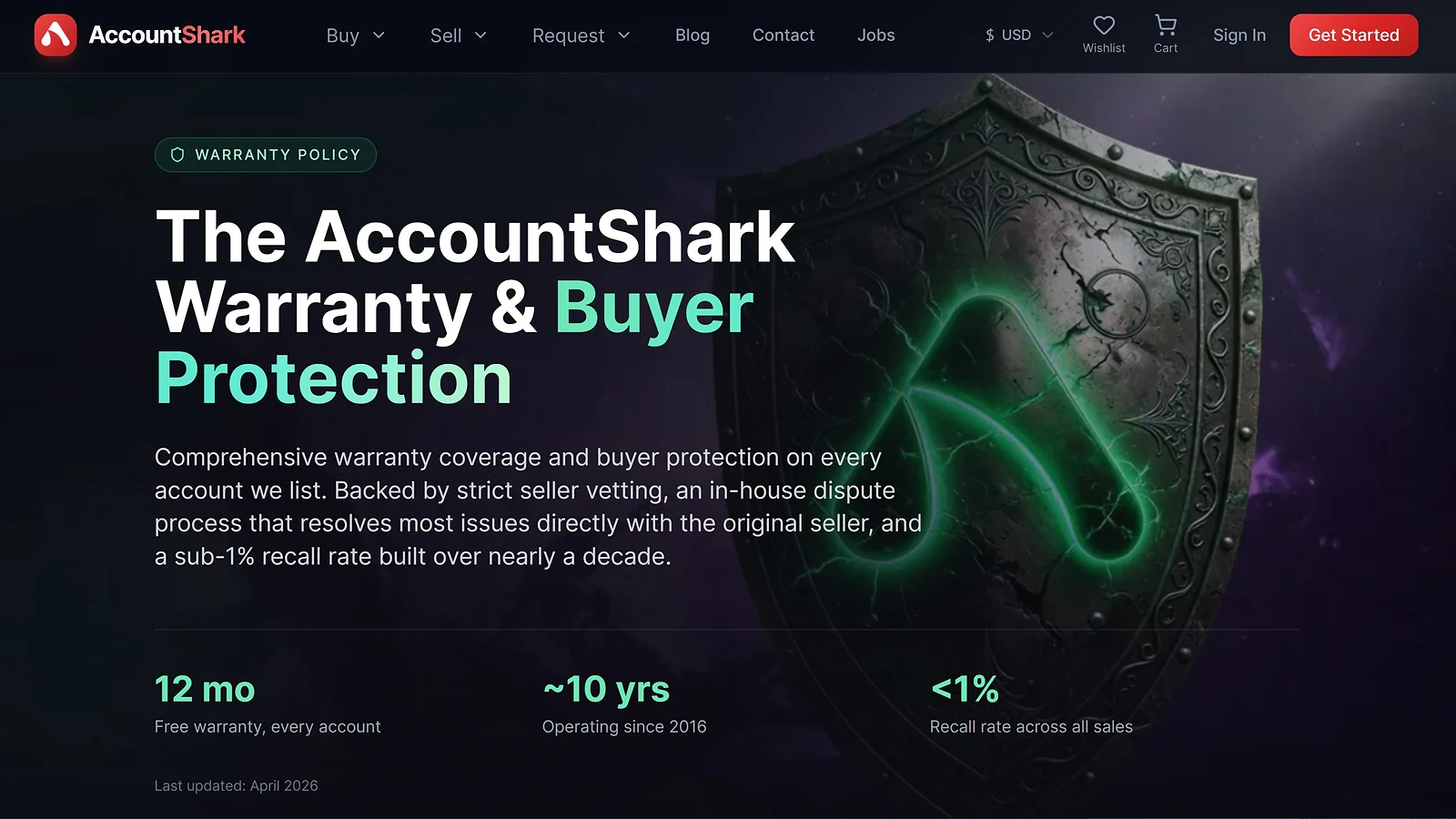 AccountShark's warranty and buyer protection page.