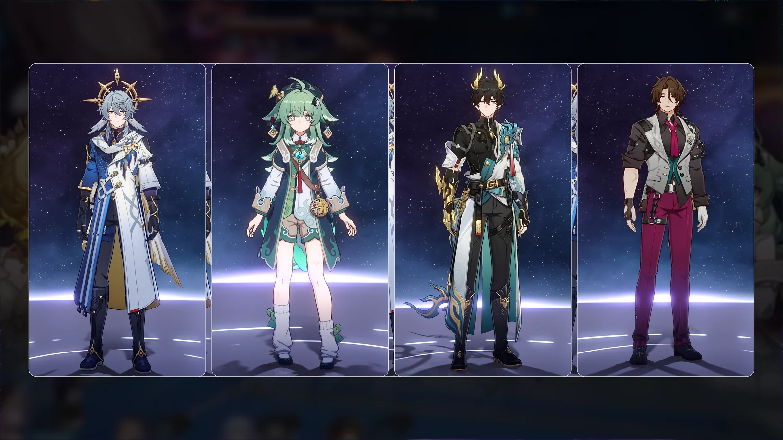 Aglaea teammates: Sunday, Huohuo, Dan Heng, and Gallagher in Honkai: Star Rail