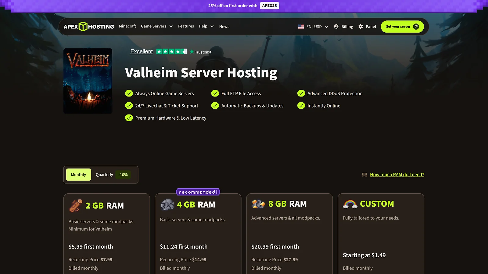 Apex Hosting: Valheim Server Hosting featuring 24/7 support and automated backups