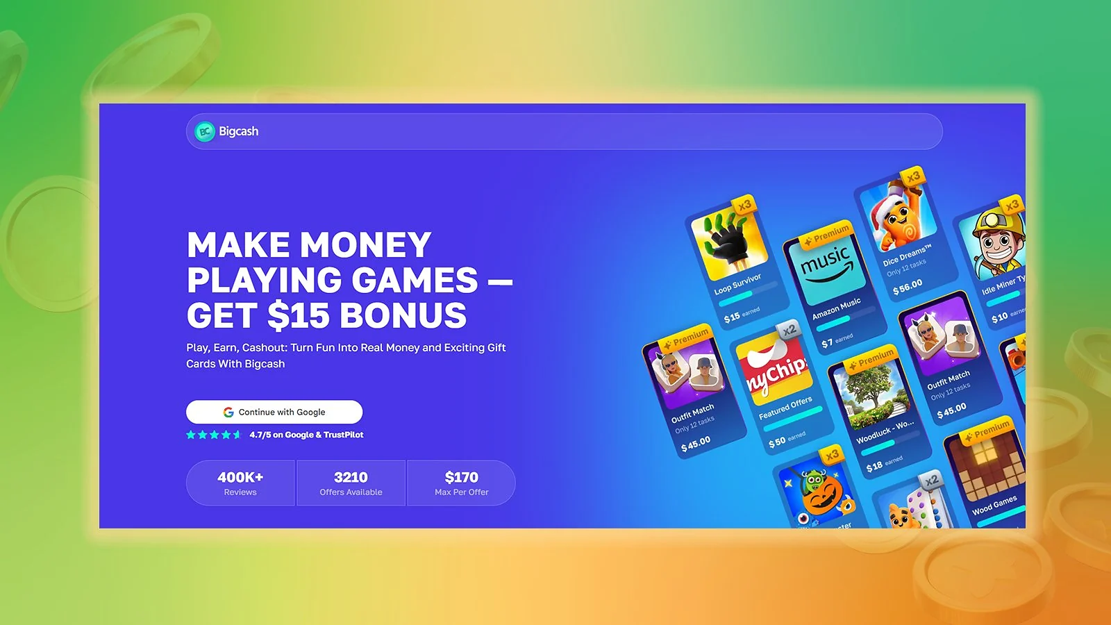 Bigcash - Best for Earning Diversity: Games, Surveys, Apps & More