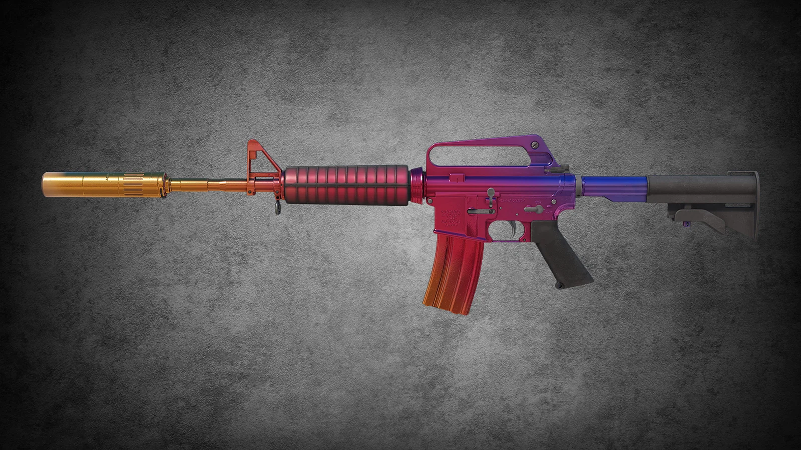 CS2 M4A1-S Fade skin with a translucent chrome finish transitioning from gold to purple
