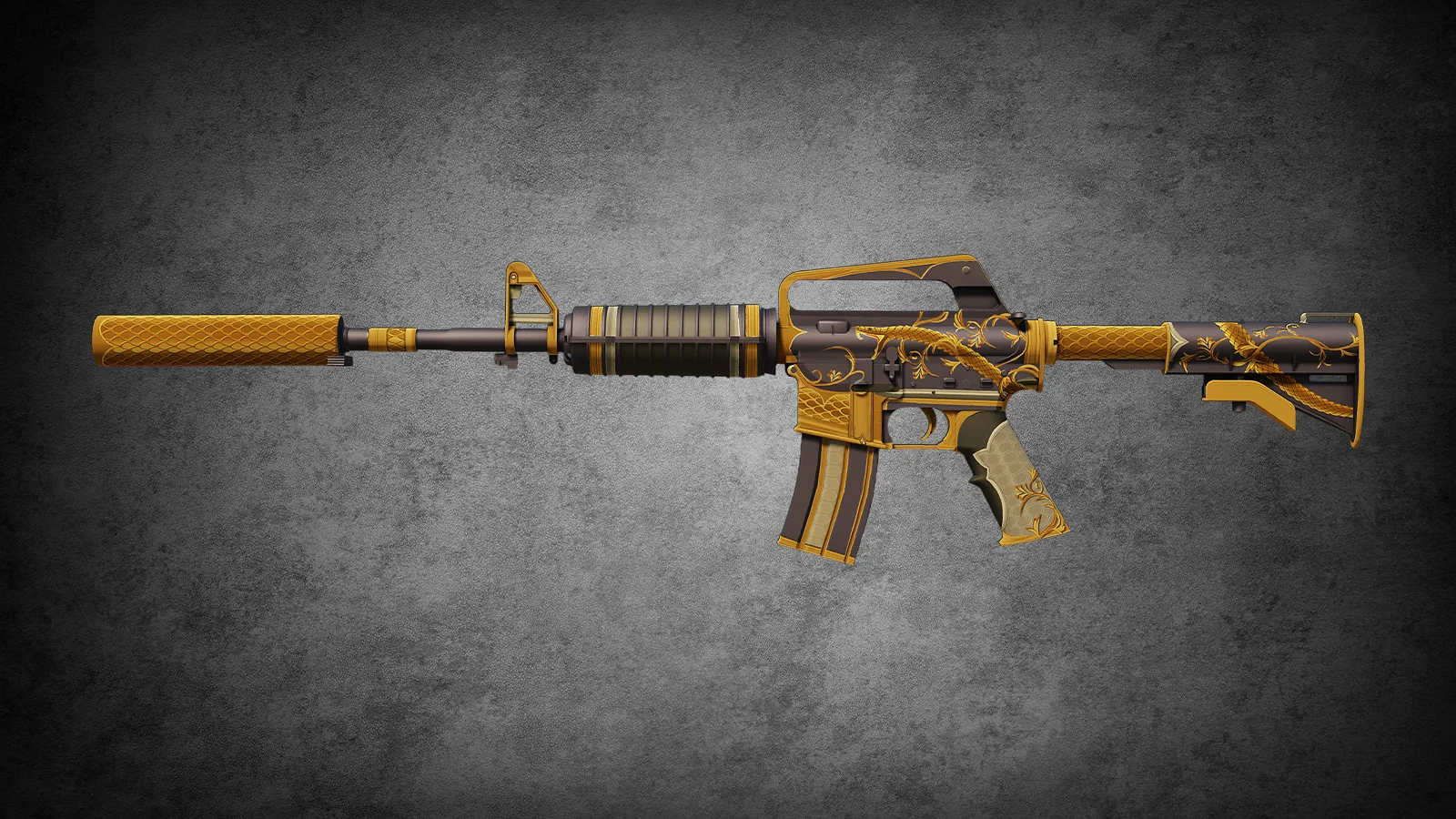 CS2 M4A1-S Golden Coil skin featuring a gold embossed snake on black matte