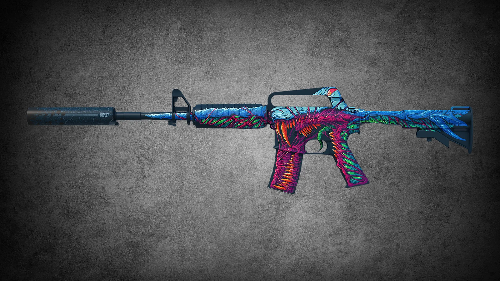 CS2 M4A1-S Hyper Beast skin of a colorful, trippy monster design