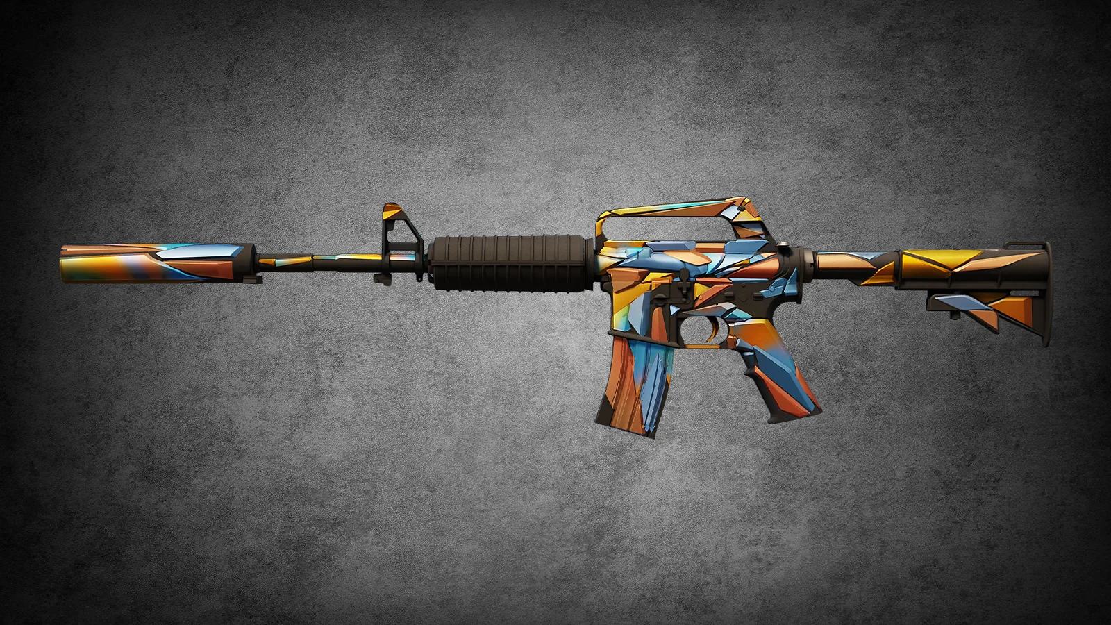 CS2 M4A1-S Leaded Glass skin featuring a shattered orange and blue glass aesthetic