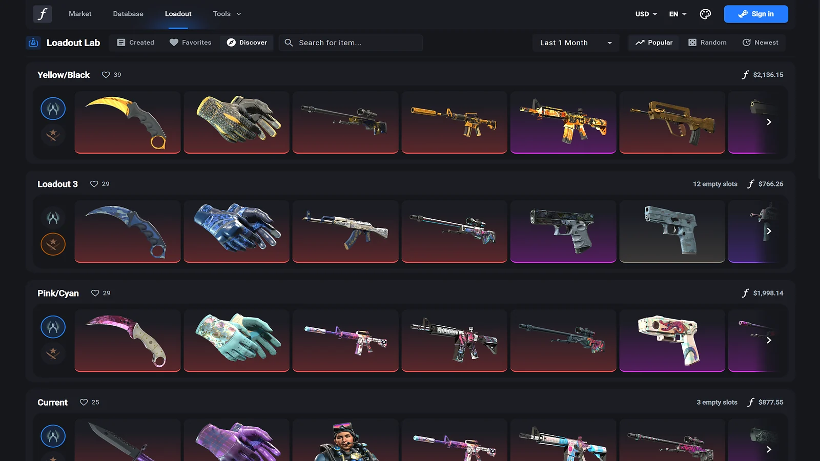 CSFloat Loadout Lab: CS2 weapon skin combinations and market prices