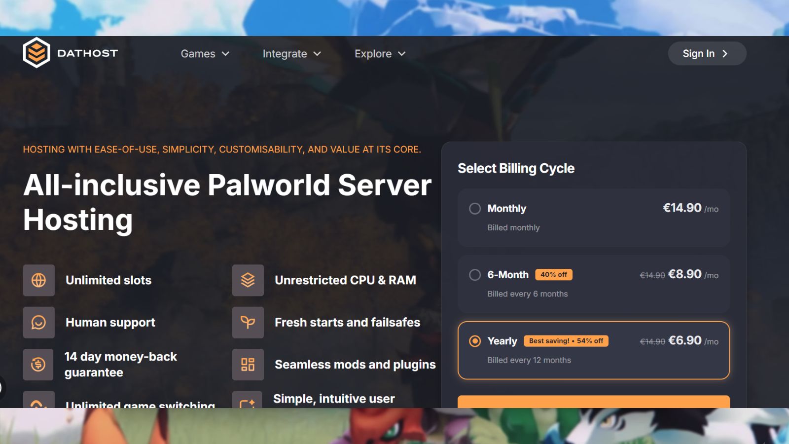 DatHost - Best Palworld Server Hosting for Performance (No CPU/RAM Caps)