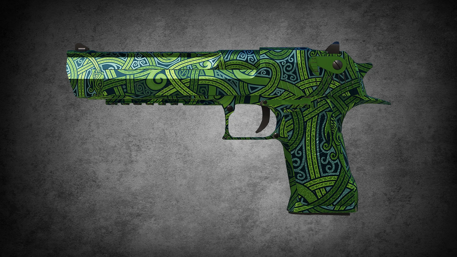 CS2 Desert Eagle Emerald Jörmungandr skin featuring green Norse knotwork and serpent patterns