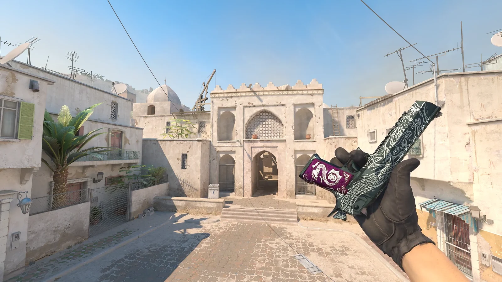 First-person view of Desert Eagle Kumicho Dragon with white etched dragons and purple grip in CS2