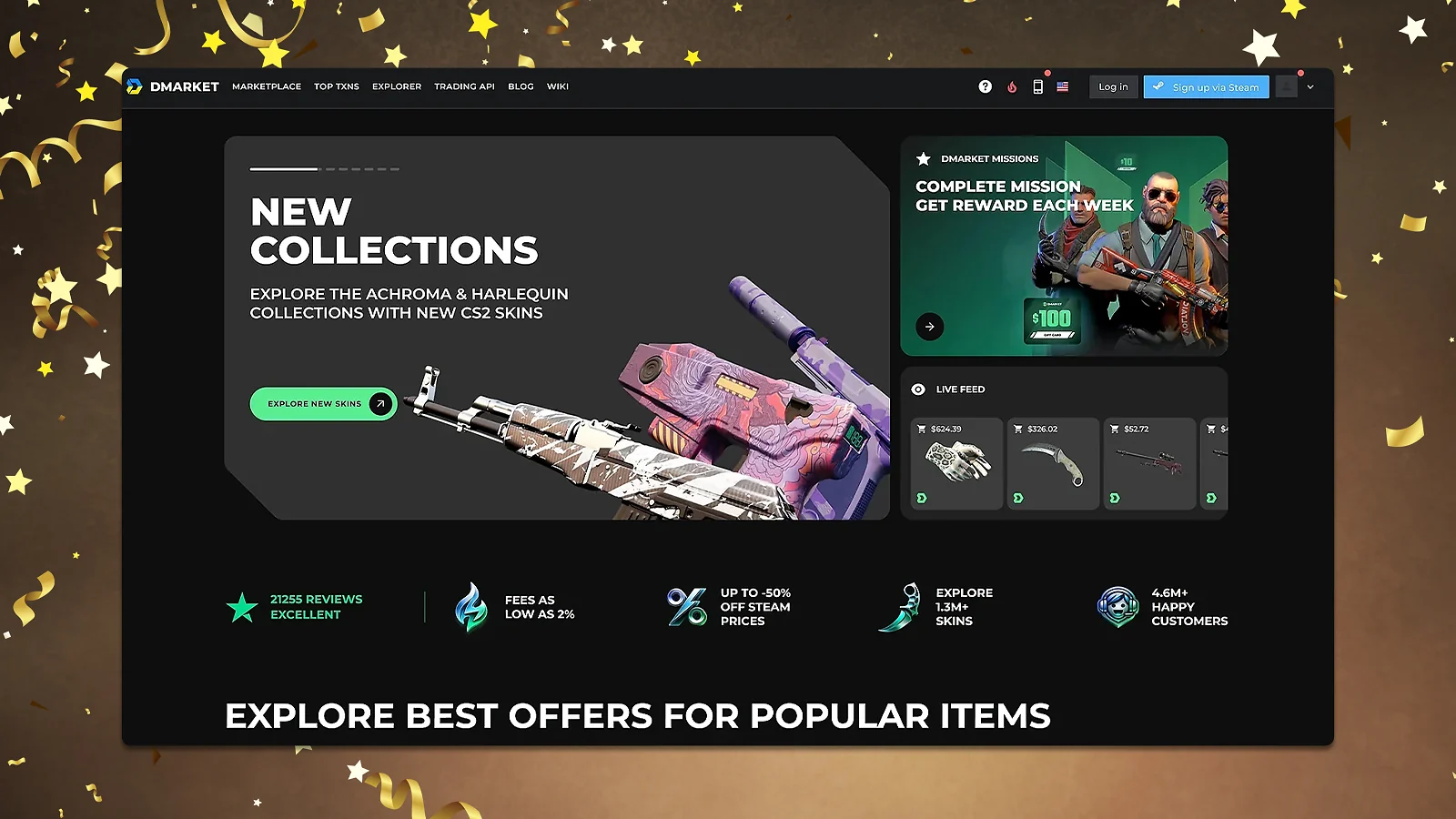 Best overall CS2 trading site DMarket - marketplace homepage and platform features