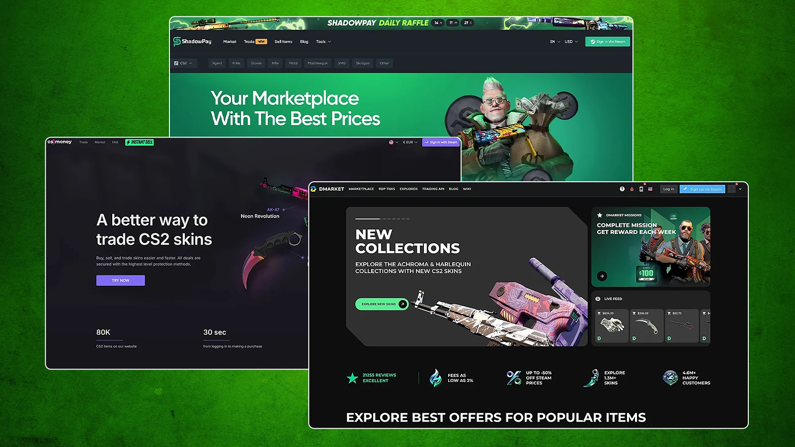 Best places to sell CS2 skins: DMarket, ShadowPay, and CS.Money marketplace overviews