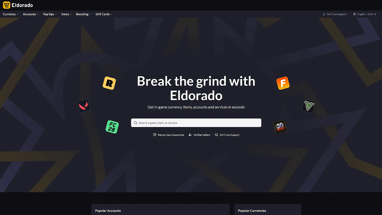 Eldorado.gg marketplace to sell Overwatch account: Home page for trading in-game items and services