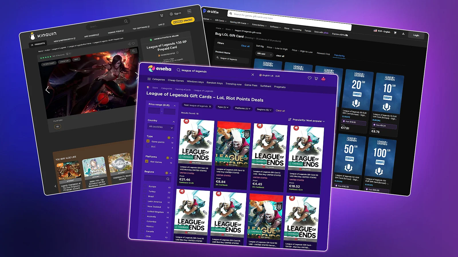 Best sites to buy League of Legends gift cards: Eneba, Driffle, and Kinguin marketplaces