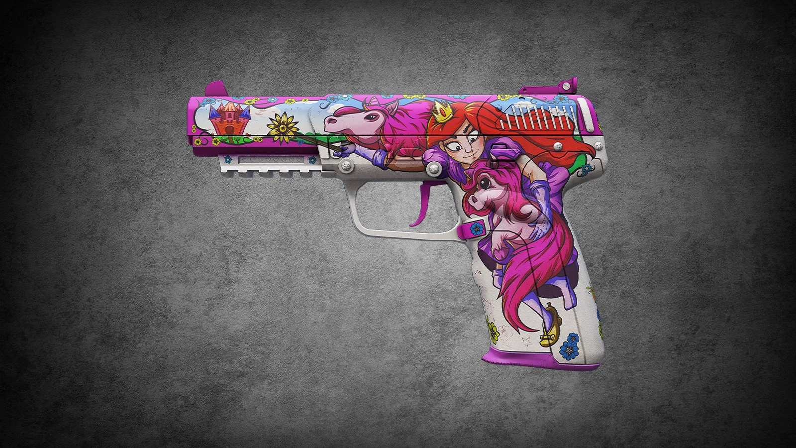 CS2 anime skin - Five-SeveN Fairy Tale with a vibrant princess and unicorns