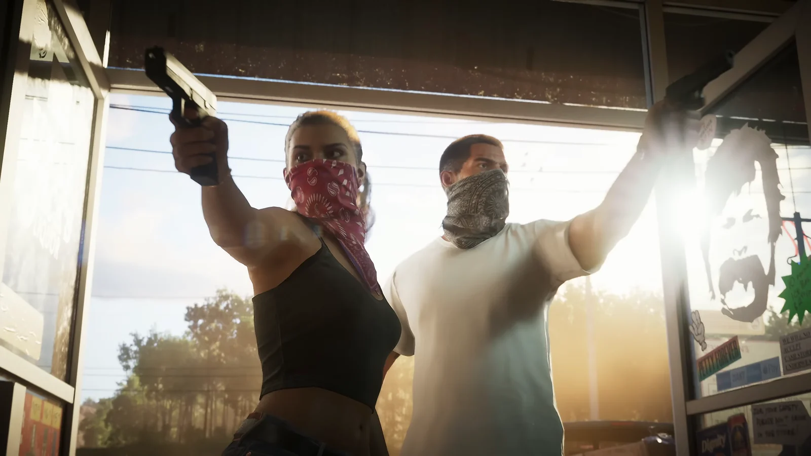 Lucia and Jason holding up a store in Grand Theft Auto VI