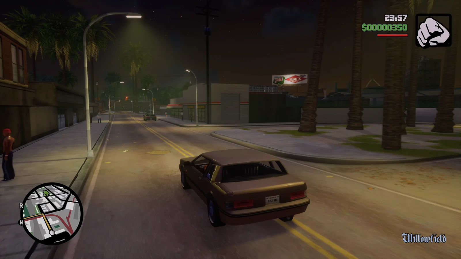 CJ driving through Willowfield at night in GTA San Andreas