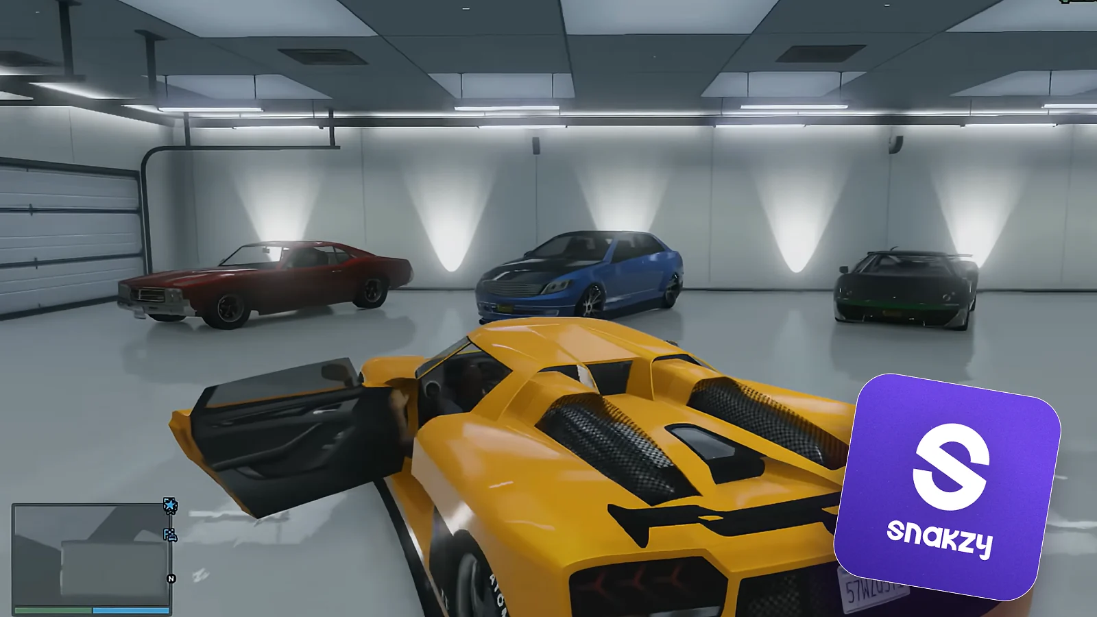GTA V cars alongside the Snakzy app logo