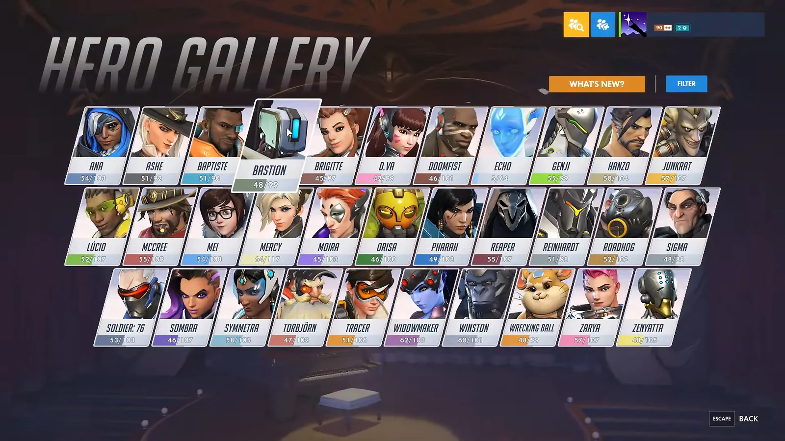 Overwatch Hero Gallery: Roster of unlocked heroes and skins on a premium Overwatch account