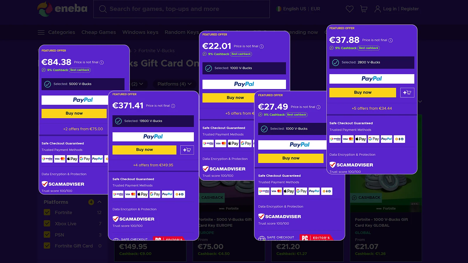 V-bucks pricing on Eneba