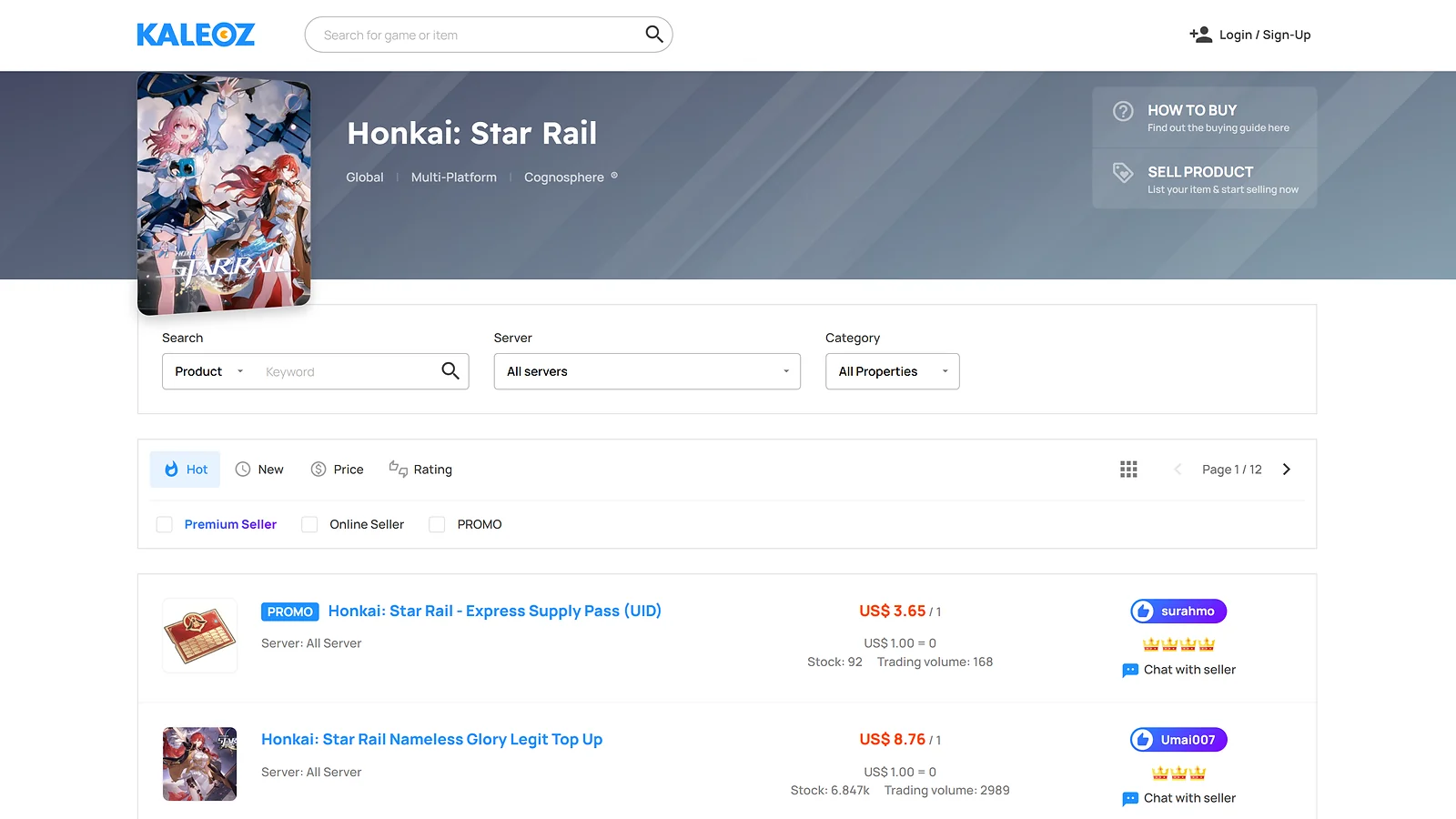 Kaleoz marketplace for Honkai: Star Rail, a website to buy cheap Oneiric Shards