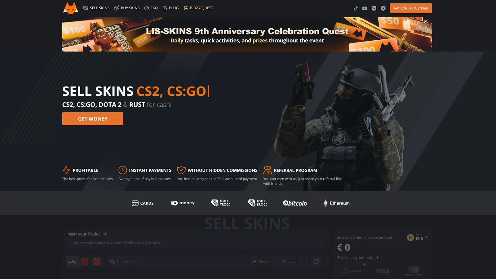LIS-SKINS CS2 trading site - best for Sofortige Auszahlung Speed