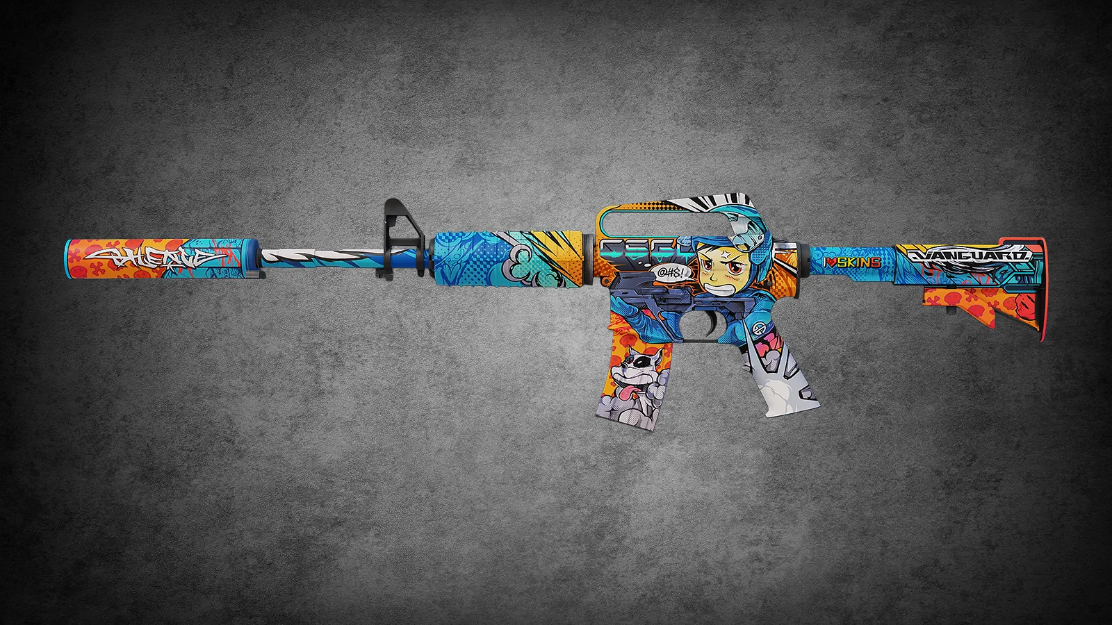 CS2 anime skin - M4A1-S Player Two with colorful manga characters and effects