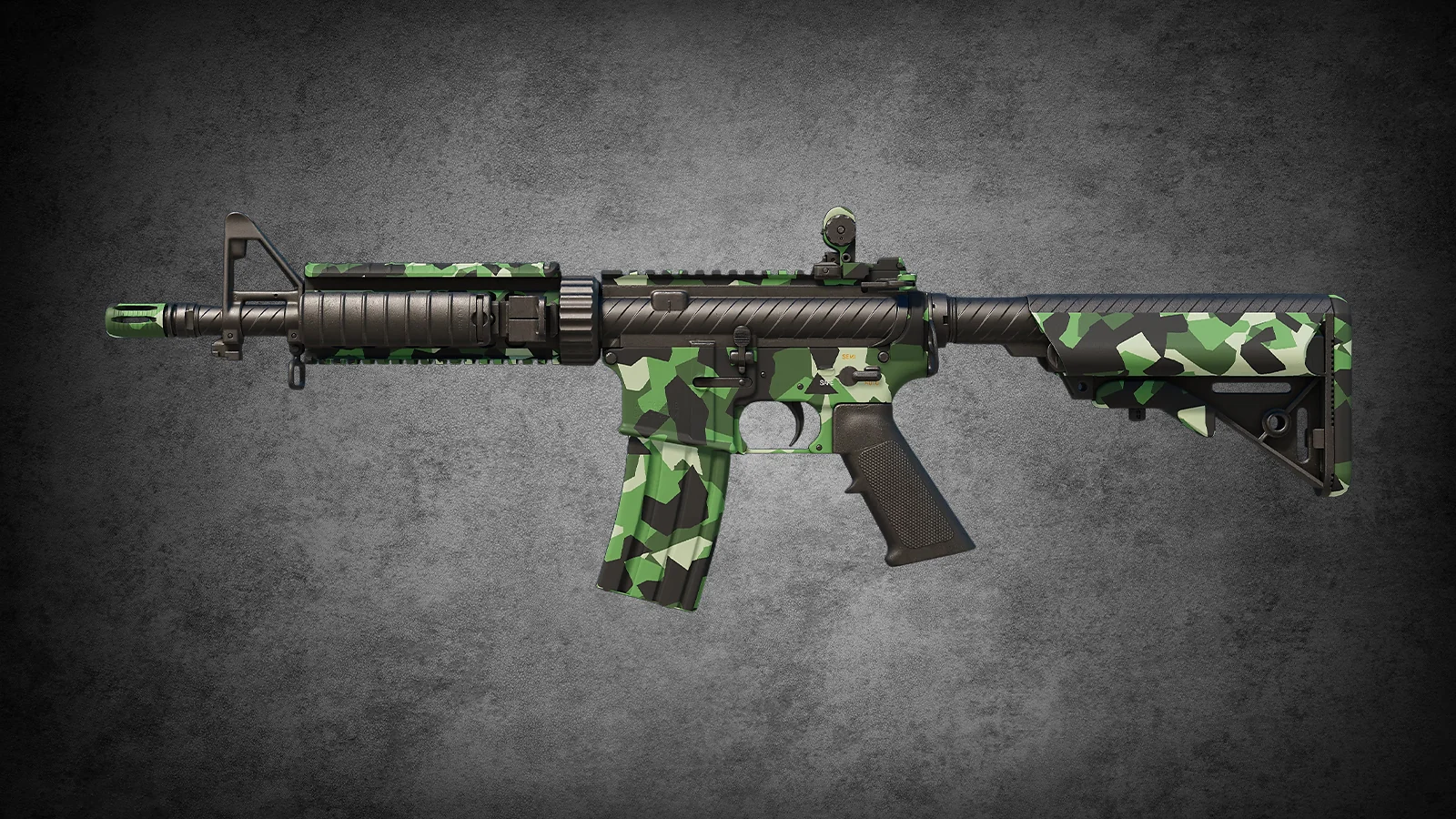 CS2 M4A4 Choppa skin with a modern green and black geometric camouflage pattern