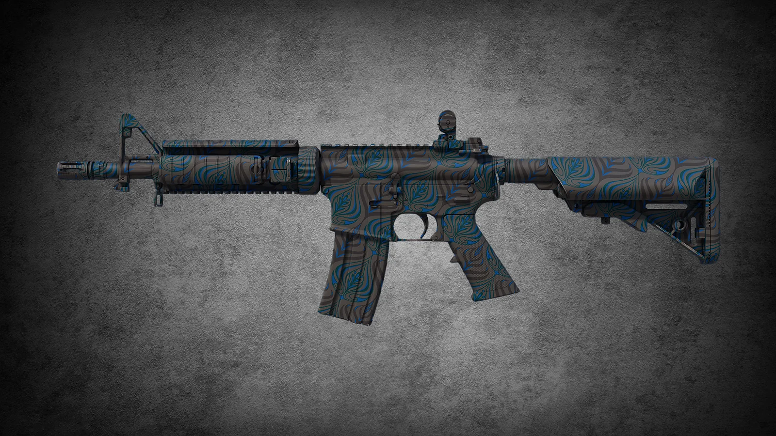 CS2 M4A4 Dark Blossom skin with a subtle blue and grey floral vine pattern
