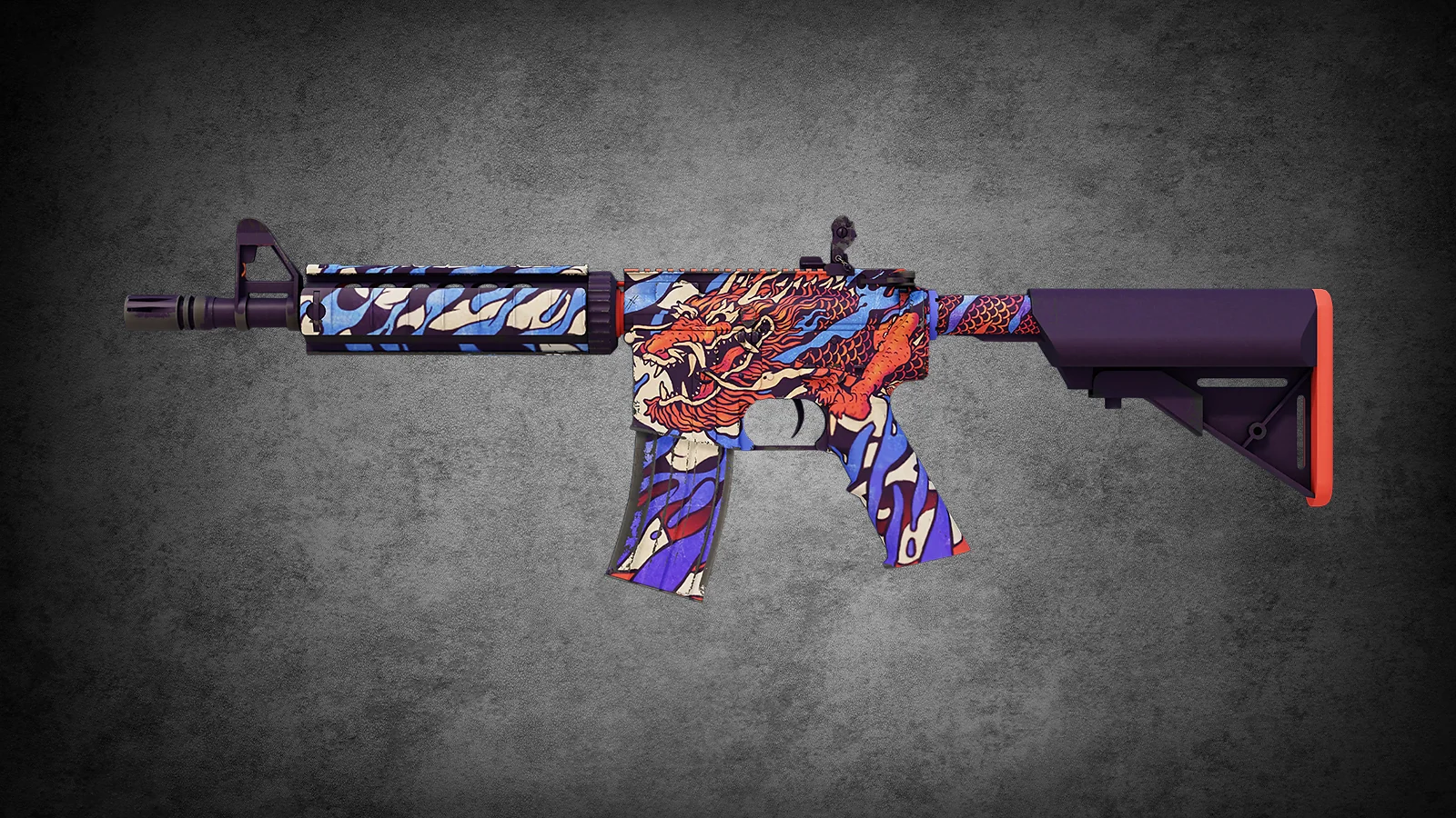 CS2 anime skin - M4A4 Dragon King with a fierce red dragon and blue patterns