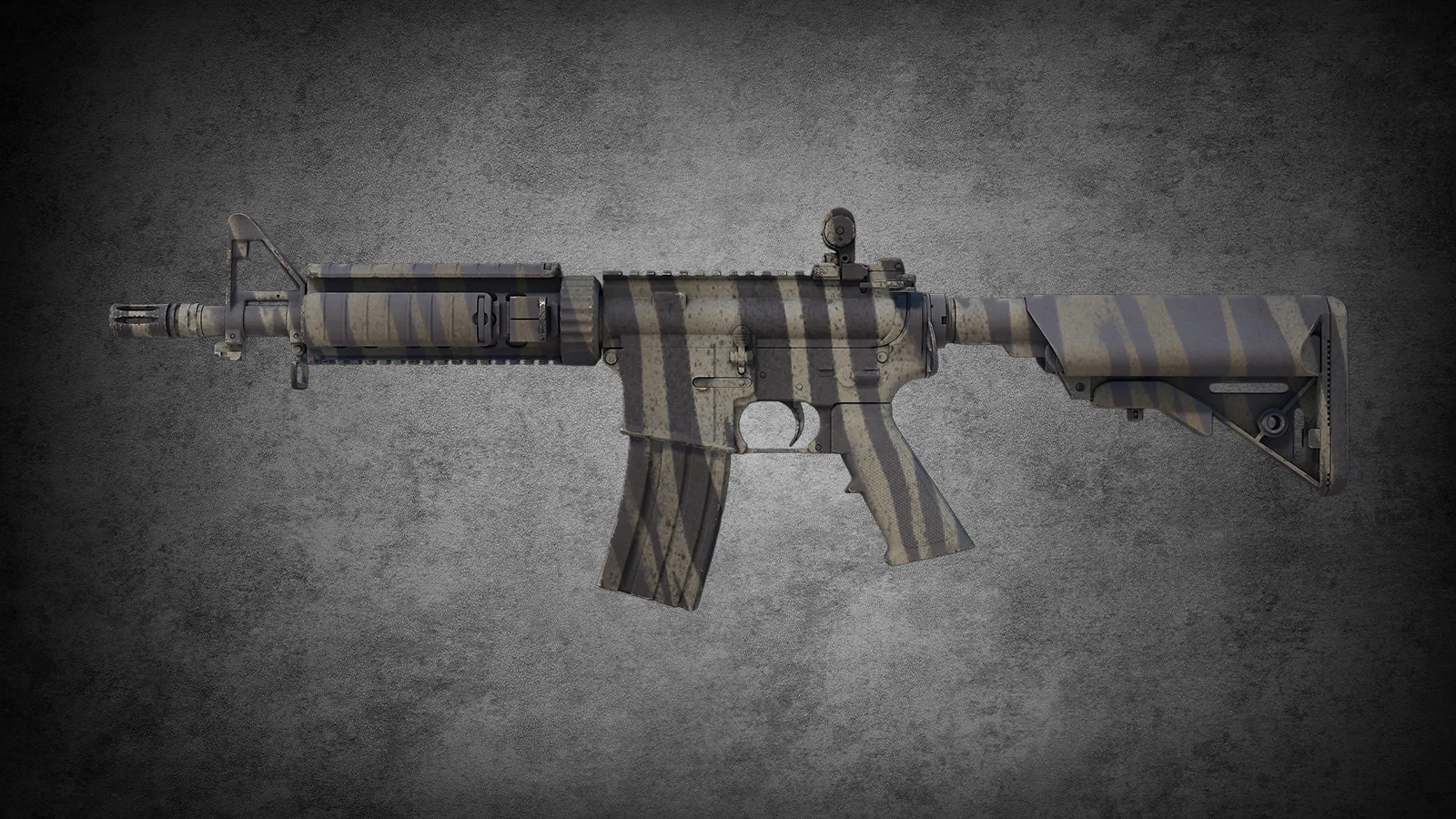 CS2 M4A4 Faded Zebra skin with a weathered tan and dark grey striped camouflage