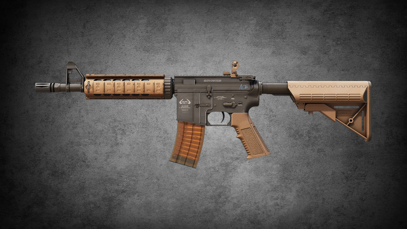 M4A4 Poly Mag skin in CS2 featuring tan polymer furniture and a clear-style magazine