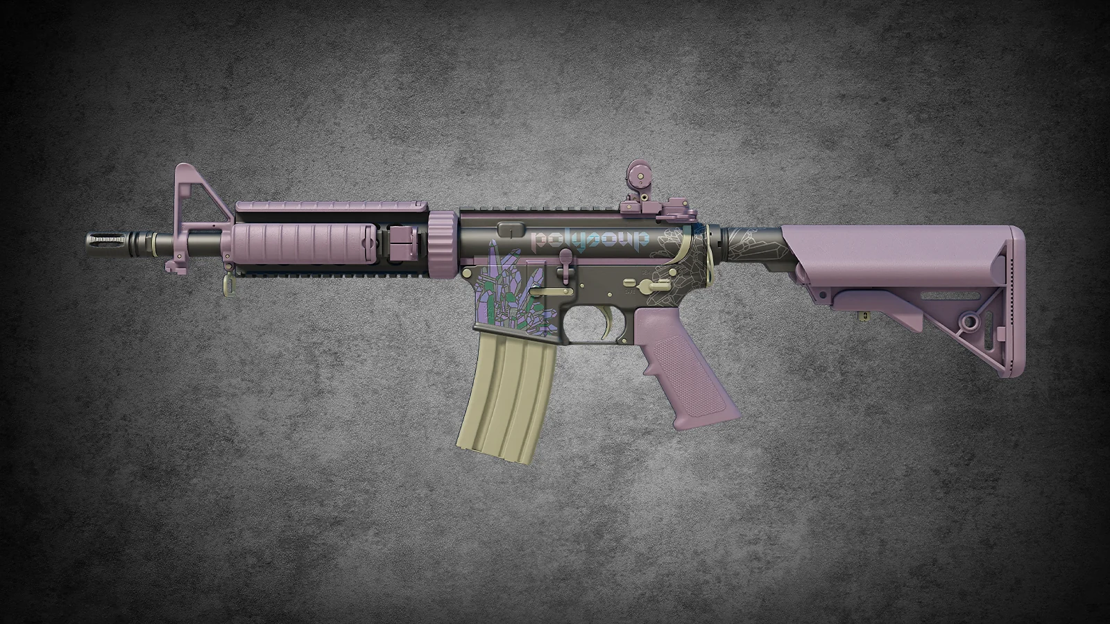 Pastel purple and grey M4A4 Polysoup skin with a crystal-like graphic design in CS2