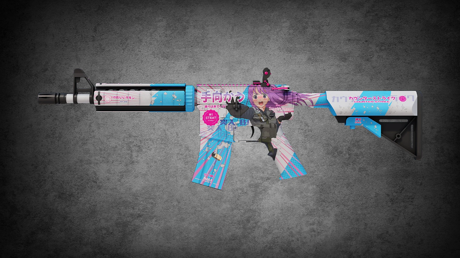 M4A4 Temukau Covert skin with Japanese anime girl artwork in CS2