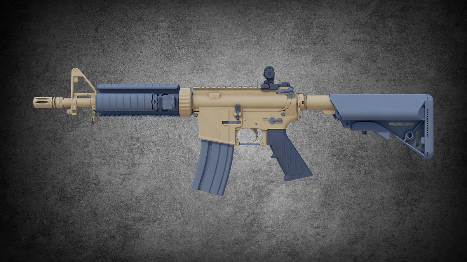 M4A4 Tornado skin for CS2 featuring a clean, minimalist two-tone blue and tan color scheme