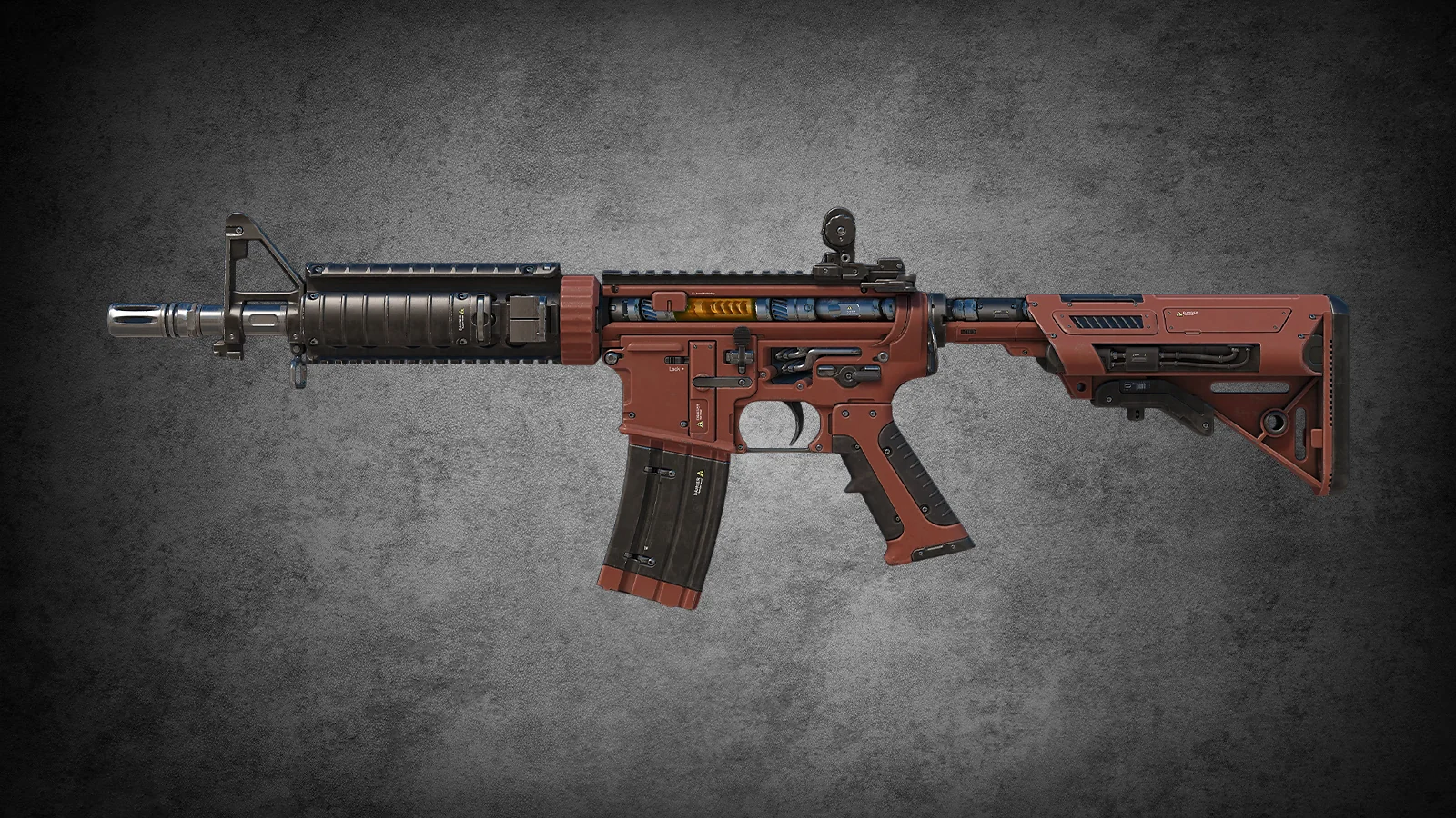 Industrial red and black M4A4 Turbine skin with visible internal mechanical parts in CS2