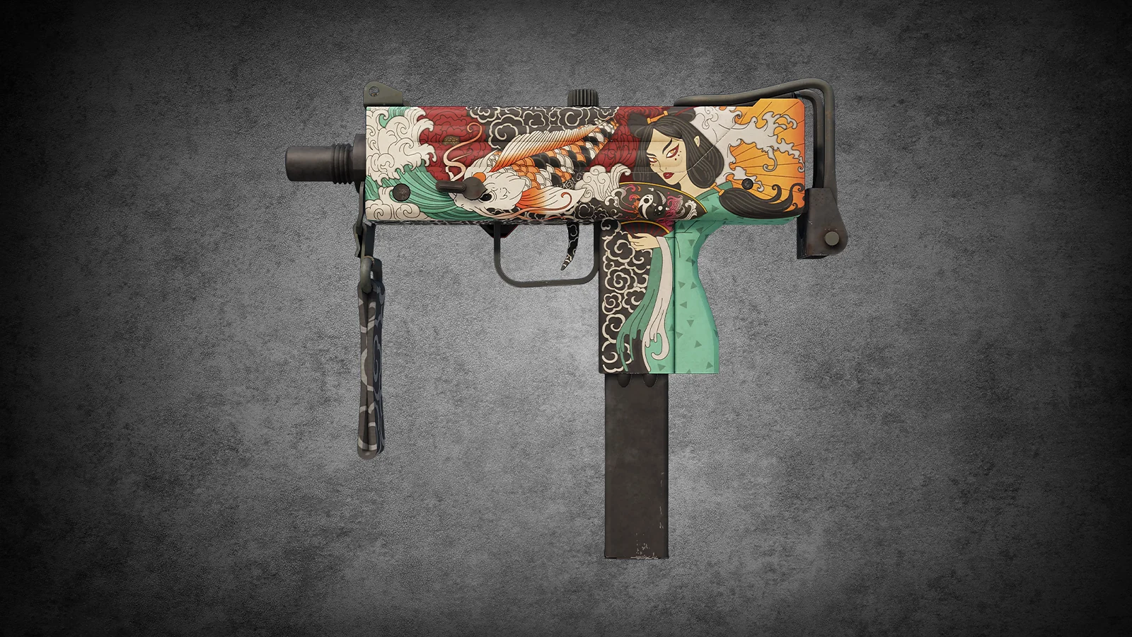 CS2 anime skin - MAC-10 Allure with a woman in a kimono and koi art