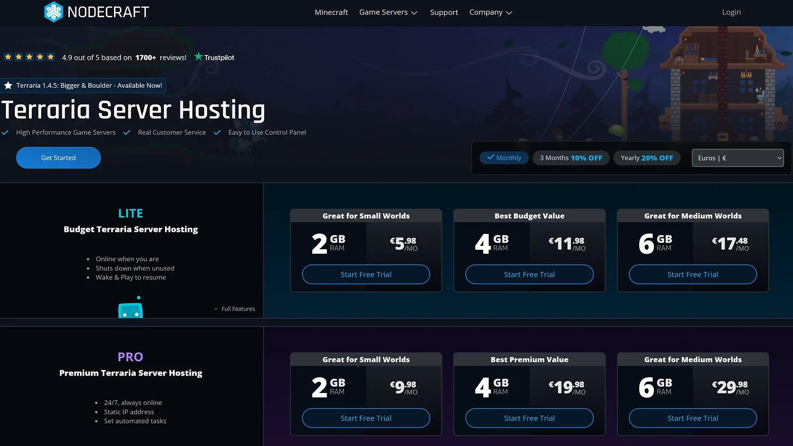 Nodecraft - Best Terraria Server Hosting for Casual Play