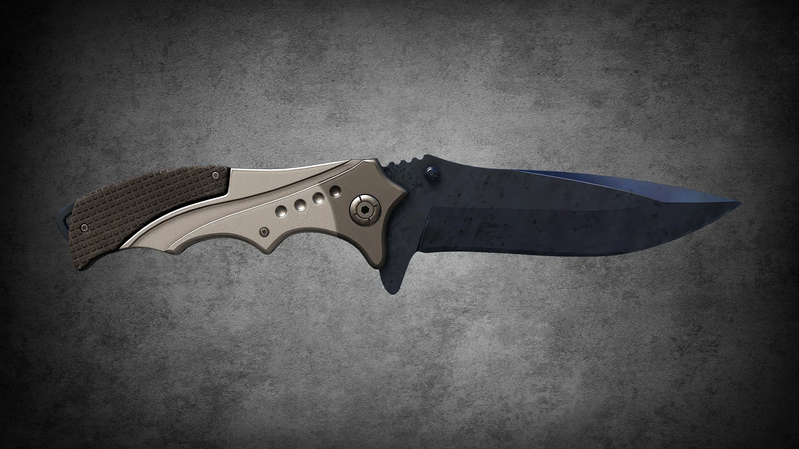 CS2 Fracture Case Knife: Nomad Knife Blue Steel skin with a cold, mottled dark blue and teal patina