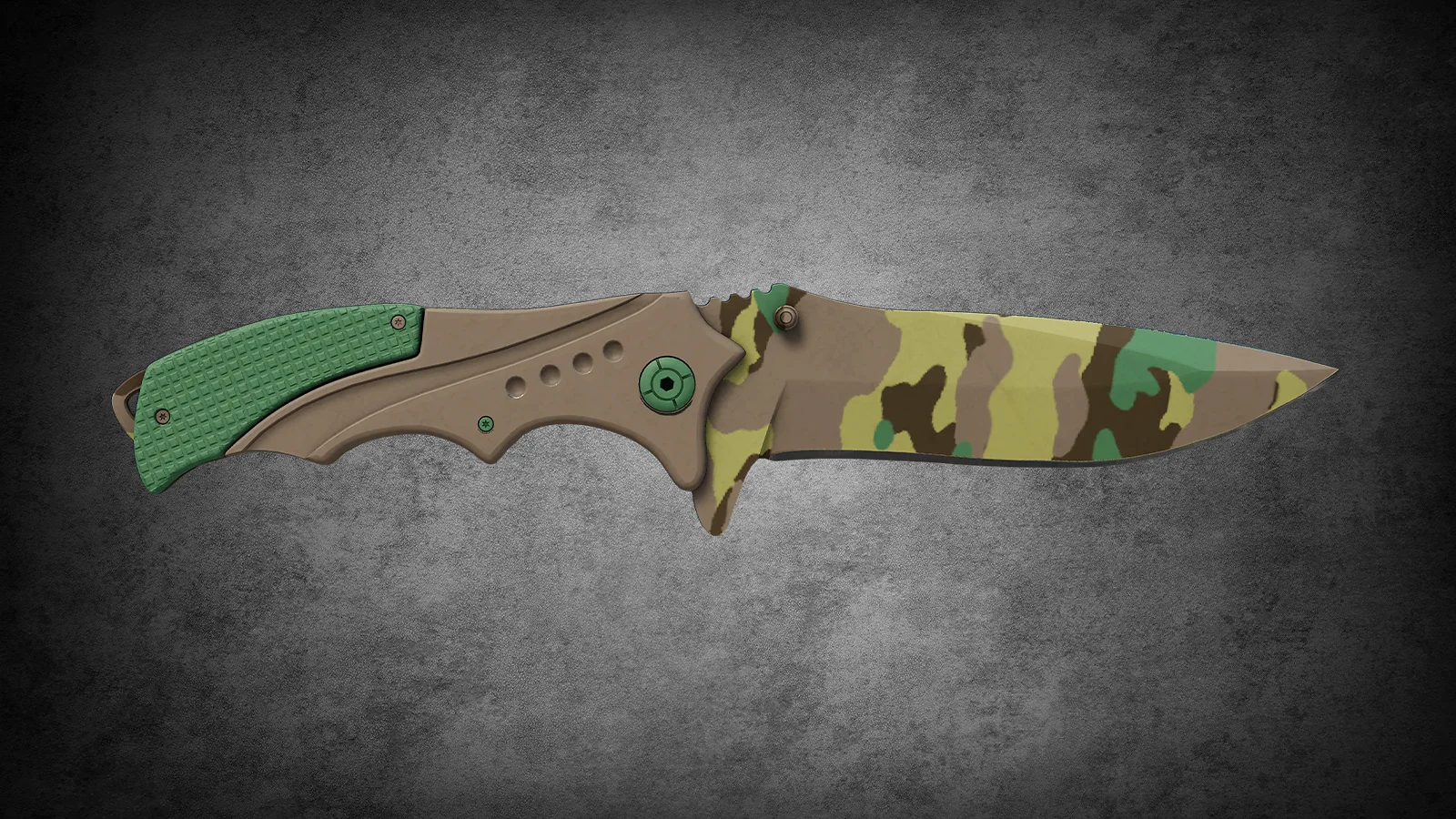 CS2 Fracture Case Knife: Nomad Knife Boreal Forest skin with a classic green and brown woodland camo pattern