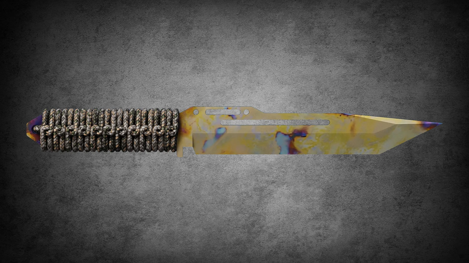CS2 Fracture Case Knife: Paracord Knife Case Hardened skin with a mottled blue and gold patina blade