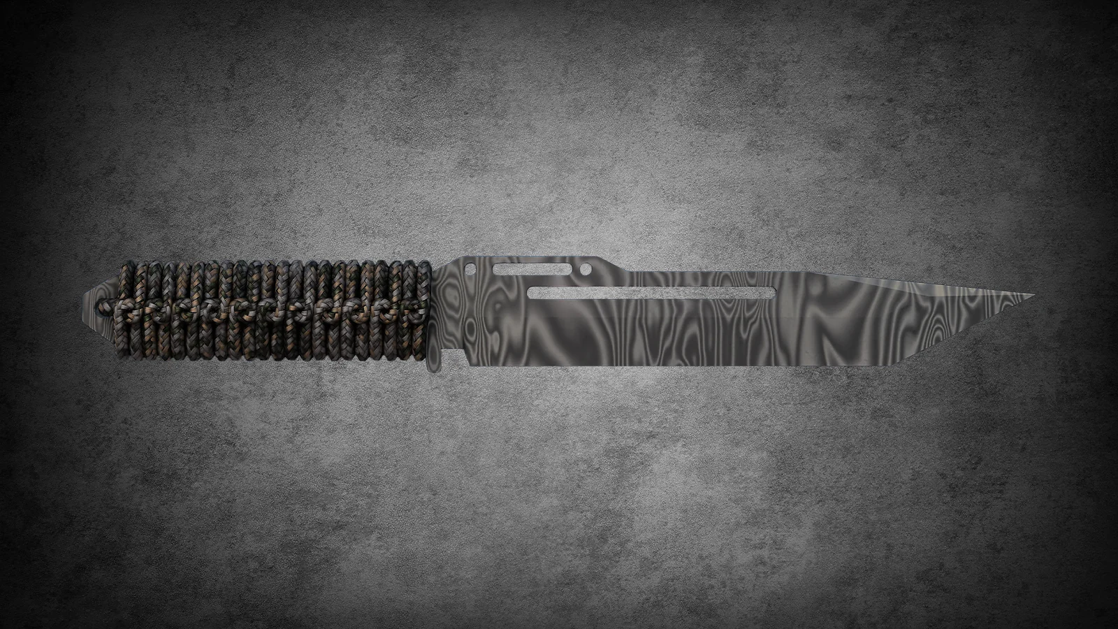 CS2 Fever Case Skin - Paracord-Messer aus Damaszenerstahl with a wavy, rippled grey and silver metal blade pattern