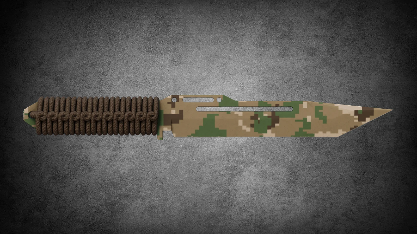 CS2 Fracture Case Knife: Paracord Knife Forest DDPAT skin with a digital pixelated camo blade and brown cord handle