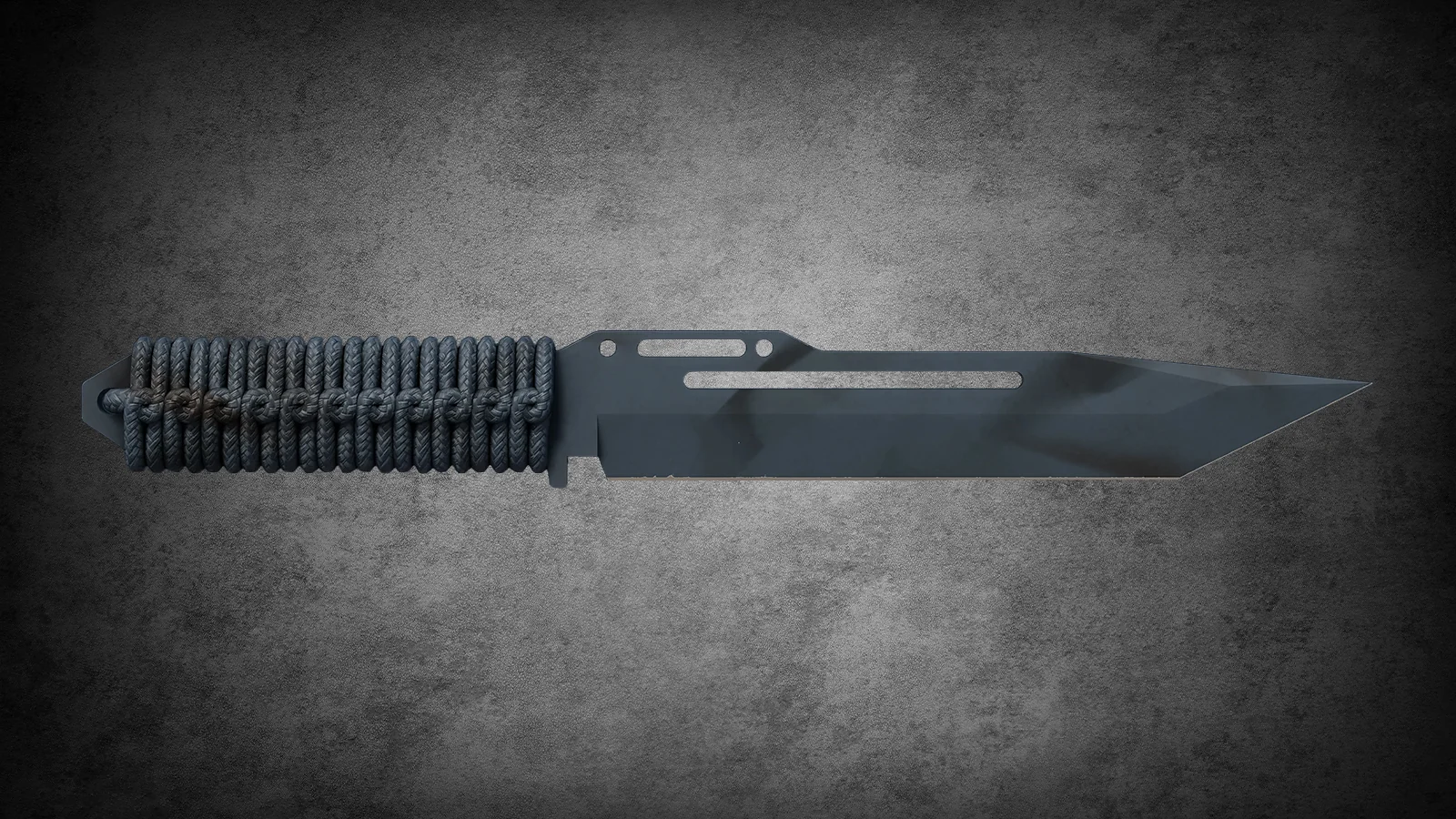 CS2 Fracture Case Knife: Paracord Knife Night Stripe skin with a solid dark charcoal matte finish blade