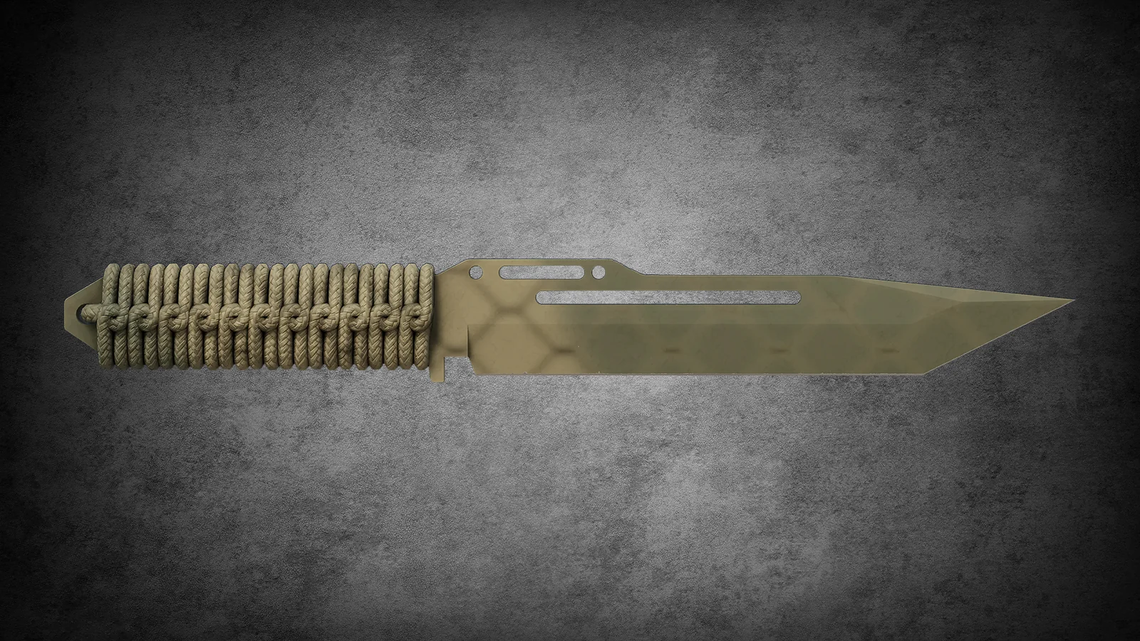 CS2 Fracture Case Knife: Paracord Knife Safari Mesh skin with a tan blade, mesh pattern, and beige cord handle