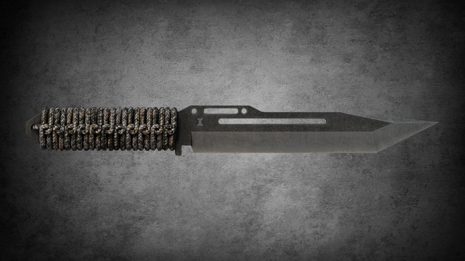 CS2 Fracture Case Knife: Paracord Knife Vanilla skin with a standard grey steel blade and camo cord handle